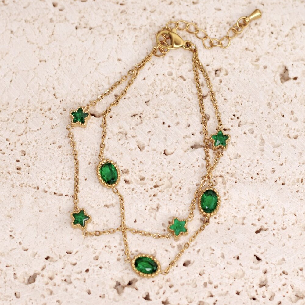 Stainless Steel Chain Bracelet Green‎ Women